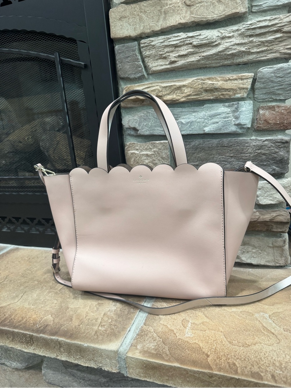 kate spade blush scallop-edge leather tote